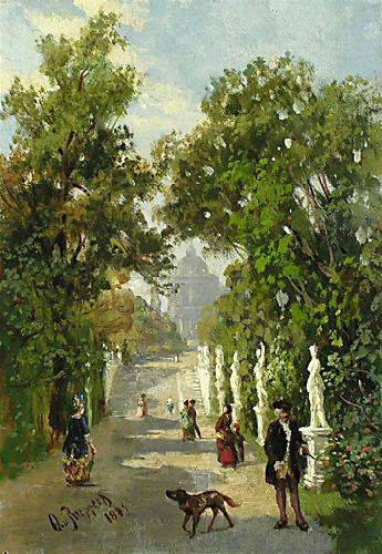 unknow artist Spaziergang auf der Allee im Park oil painting picture